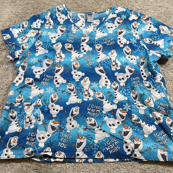 Disney Frozen Olaf Snowman Winter Scrubs Medical Plus Size Front Pockets 3X - Picture 1 of 5